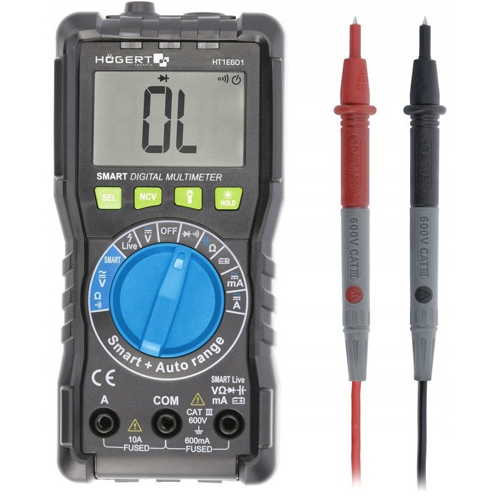 Multimetru digital Hoegert Technik HT1E601 automat, True RMS, negru, 15x7x3cm