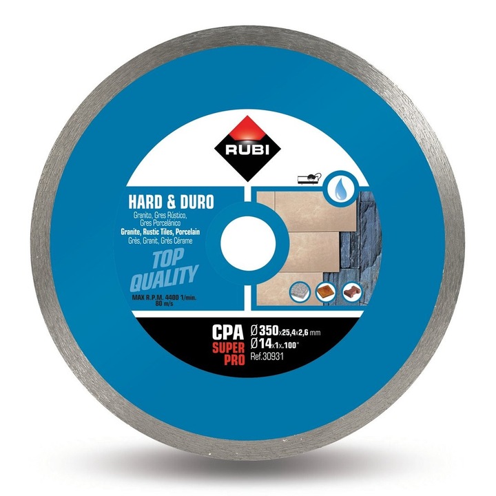 Rubi CPA gyémánttárcsa 350mm, 25.4mm, 2.6mm vastagság, készlet nedves vágáshoz