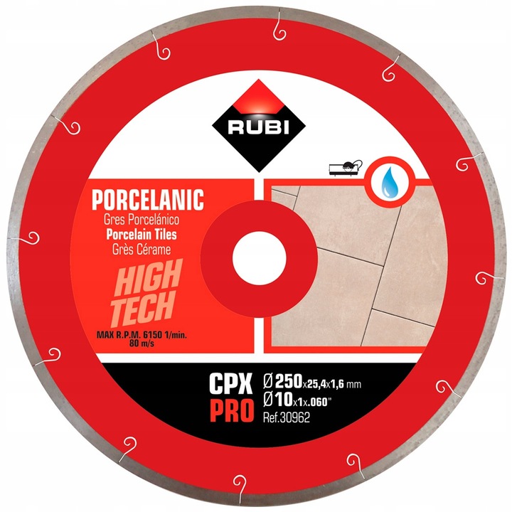 Rubi CPX Pro gyémánttárcsa 250mm, precíz vágás, 1.6mm vastagság, 25.4mm furat