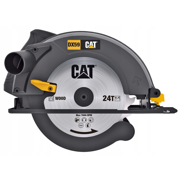 CAT DX59 elektromos fűrész 1400W, 185mm tárcsa, 45mm vágásmélység, tartozékkészlettel