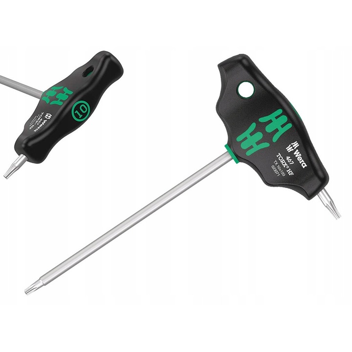 Ключ Torx Wera 467 HF TX15 Hex-Plus, ергономична Т-образна дръжка от 2 компонента, с функция за задържане, черен/зелен, 1 бр.