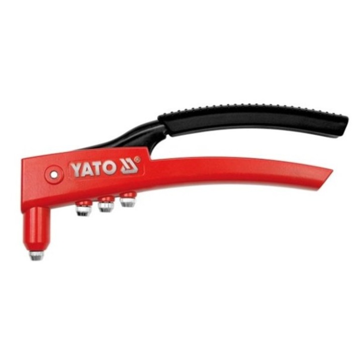 Yato YT-3600 oldalsó szegecselő / szegecshúzó fogó, 2,4/3,2/4,0/4,8 mm-es szegecsekhez, 4 fejjel, gumírozott nyél, piros/fekete, 1 db
