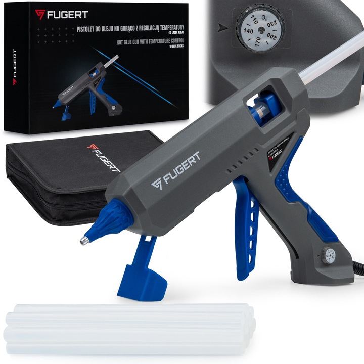 Forrasztópisztoly, Fugert, FUG-0150 modell, 200W, hőmérséklet-szabályozás 110-230C, készlet 10 db forrasztórúddal, 11mm