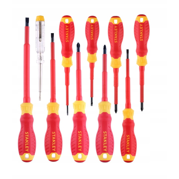 Комплект от 10 VDE отвертки, Stanley, Soft-Grip дръжка, хром-ванадиева стомана