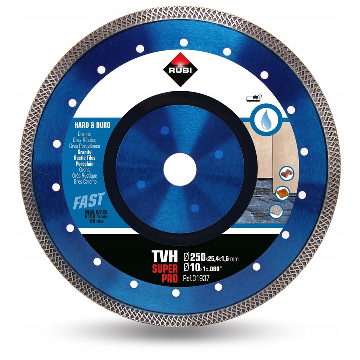 Rubi TVH gyémánttárcsa 250mm, 250x25,4mm, 10mm, 1,6mm