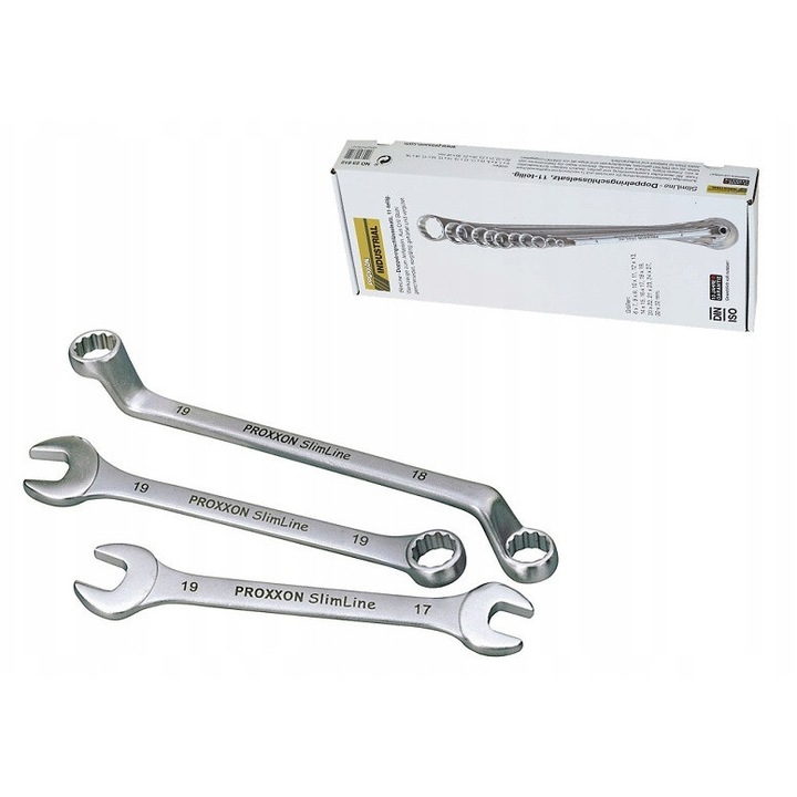 Set 11 bucati, chei combinate indoite Proxxon SlimLine, din otel CrV, 6-32 mm, nichelate si cromate, argintiu