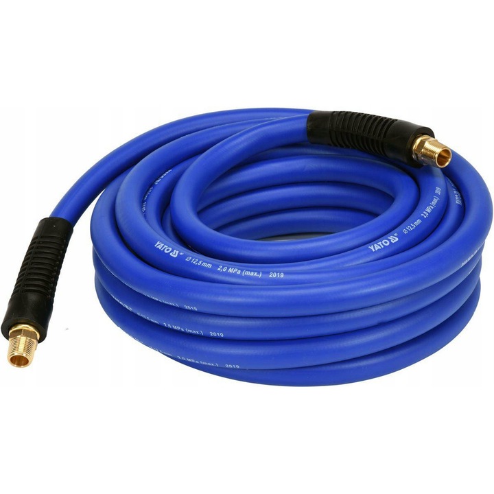 Furtun/tub pneumatic Yato cu filete G3/8 si diametru interior 12.5 mm, rezistent la temperaturi extreme si abraziune, Albastru, 10 m