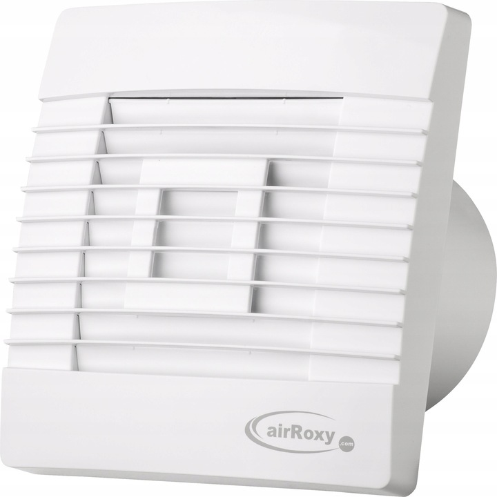 Ventilator de perete airRoxy pRestige PS 01-036, cu jaluzea gravitationala anti-retur, cu intrerupator pe snur, alb, 150 mm