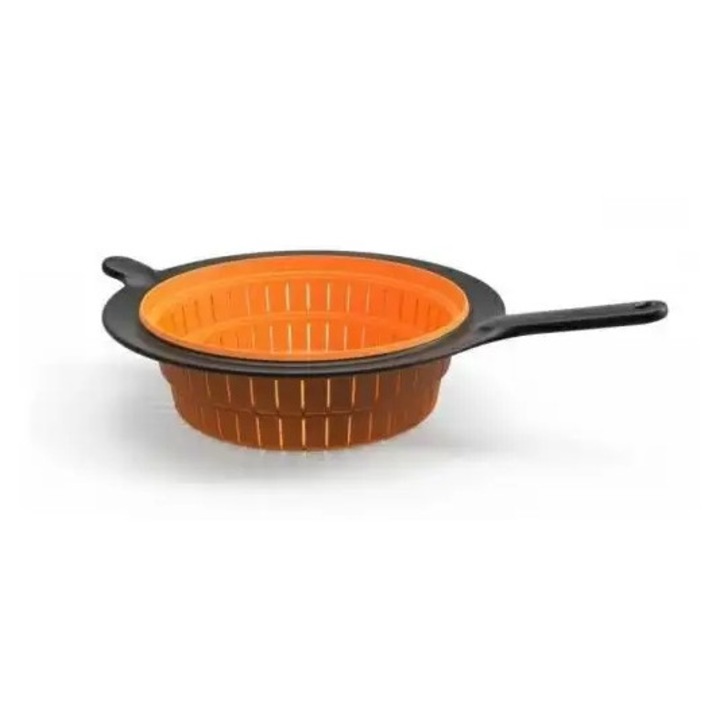 Цедка сито Fiskars Functional Form 1027304 сгъваема, от устойчив силикон, за готвене на пара, черно/оранжево, 1 бр
