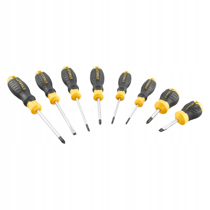Комплект отвертки, Stanley, 8 части, ергономични, с дръжка Cushion Grip