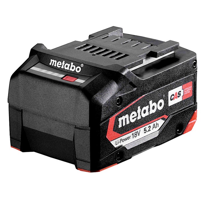 Acumulator Li-Ion Metabo 18V 5,2Ah, tehnologie AIR COOLED, sistem monitorizare, 695g