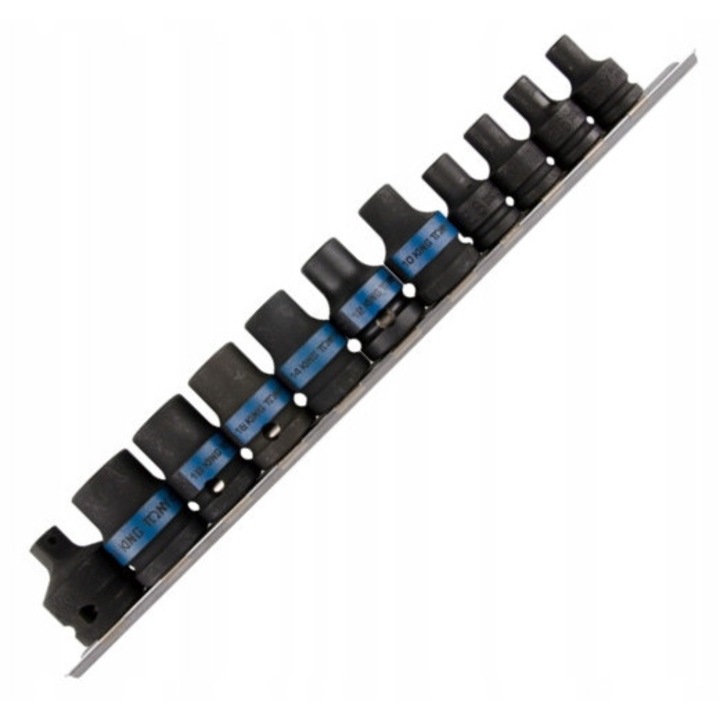 Set nasadki impact TORX 3/8" King Tony, 12 piese, Cr-Mo, montare pe suport metalic