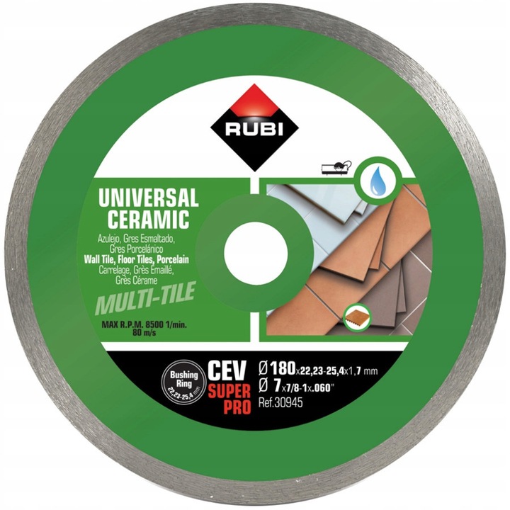 Rubi CEV 180mm gyémánttárcsa, csempéhez, nedves vágáshoz, 22,2mm