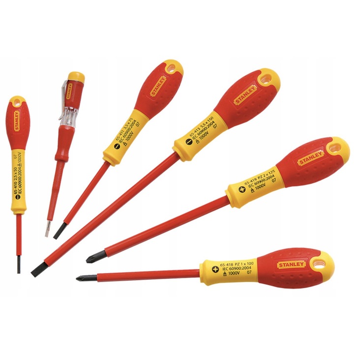 Комплект изолирани отвертки 6 броя Stanley, 1000V, многоцветни, различни размери