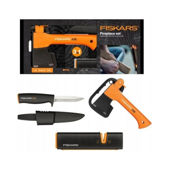 Set camping Fiskars, topor X5, cutit, ascutitor, 13x231x28mm, 560g