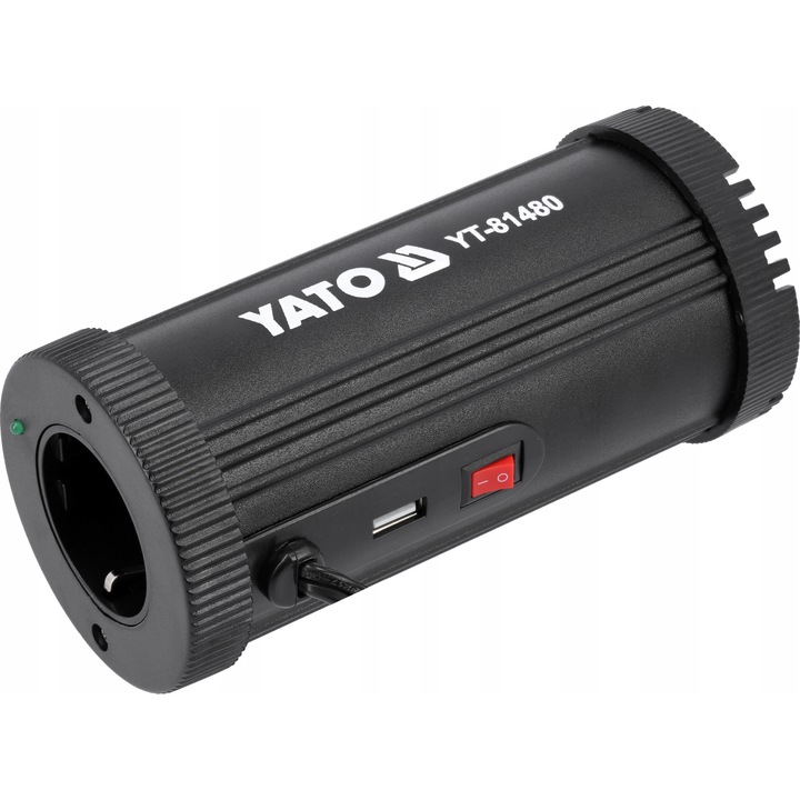 Invertoare auto Yato 12V/230V 150W, USB tip A si C, 0,44 kg