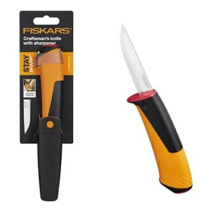 Cutit artizanal Fiskars cu ascutitoare integrata, 40x209mm, 128g