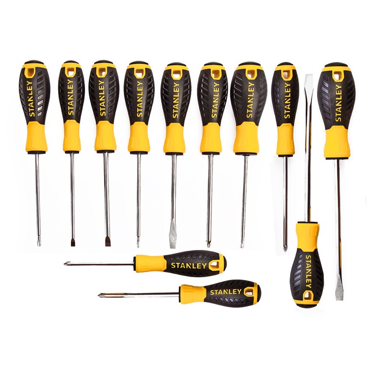 Комплект отвертки Stanley STA060212, 12 части, хром-ванадиева стомана, жълт/черен