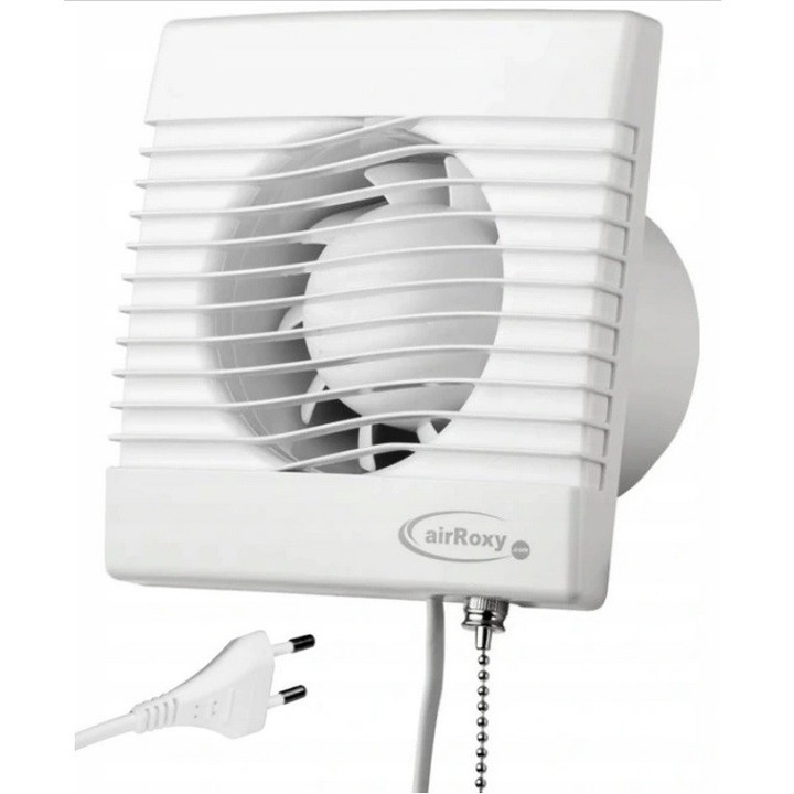 Ventilator de baie / extractor de aer airRoxy pRim 150 PS, cu cablu si intrerupator pe snur, silentios, debit 158 m3/h, Alb