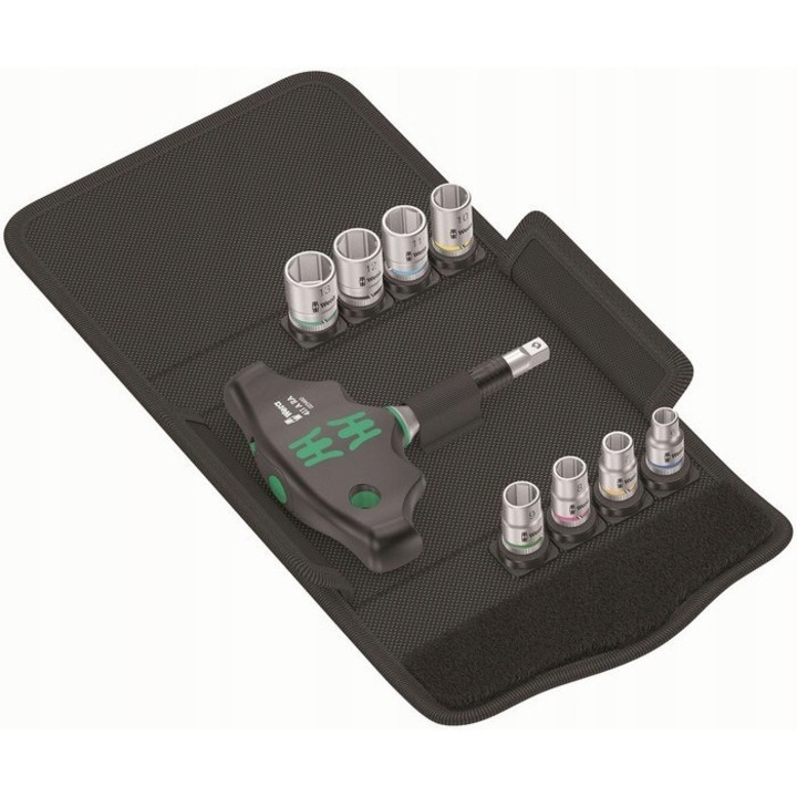 Set surubelnita cu capete tubulare, Wera, 9 piese, 155x120x50mm, cu functie de clichet