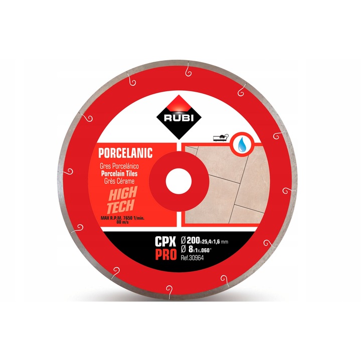 CPX 200 PRO gyémánttárcsa, 200x25,4mm, 1,6mm vastagság, 7mm magasság, porcelán csempéhez