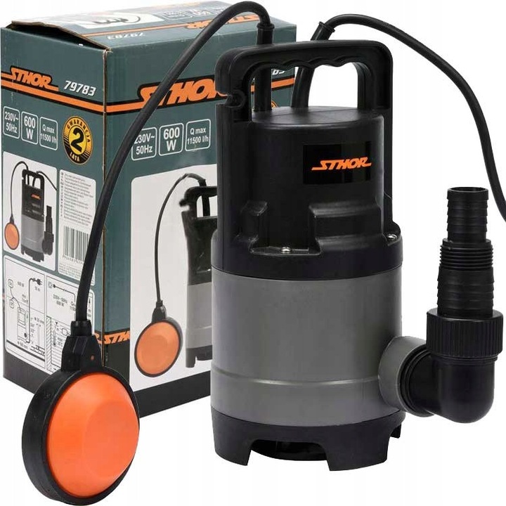 Sthor búvárszivattyú 600W, 11500l/h, max. 7m merülési mélység, 10m kábel, tiszta és szennyezett vízhez