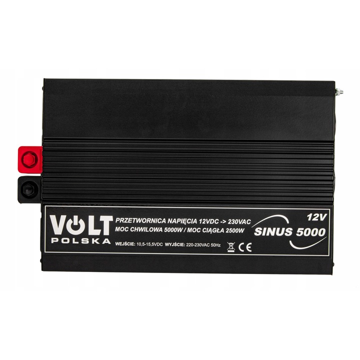 Инвертор на напрежение, DC-AC преобразувател Volt Sinus 5000, чиста синусоида, 24V/230V, постоянна мощност 2500W, пикова мощност 5000W, ефективност 92%, черен