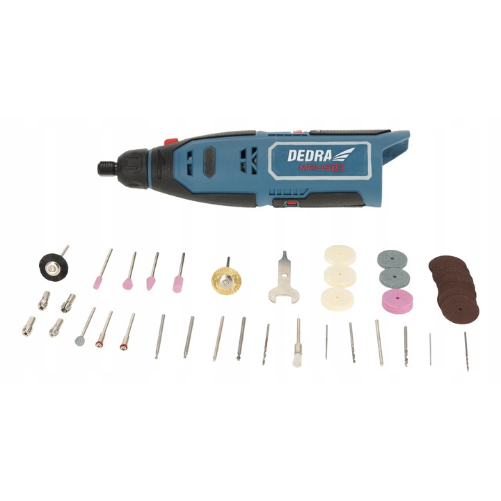 Мини-полир машина с акумулатор 12V DEDRA MAUS DED7340Z1, 47 аксесоара, 5000-250000 RPM, 2,3 мм
