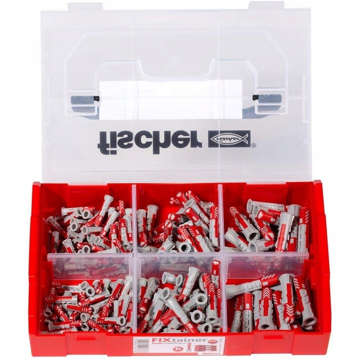 Set coltari Fischer FIXtainer DUOPOWER 210 bucati, 120x6x30mm, 60x8x40mm, 30x10x50mm