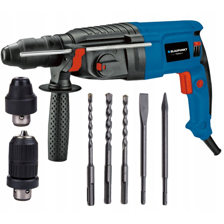 Ciocan rotopercutor/ciocan udar Blaupunkt RH3010, 1200 W (max), energie impact 2,8 J, 0-5300 batai/min, 4 moduri, SDS+ cu adaptor QCC si mandrina rapida, set accesorii (3 burghie SDS, 2 dalti, limitator, maner, waliza), albastru/negru, 1 buc