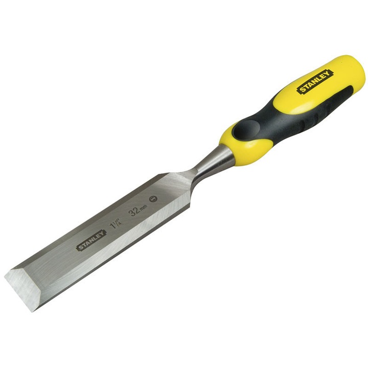 Stanley Dynagrip 16-891 lapos véső, ergonomikus bimateriális nyél, edzett és csiszolt penge, 35 mm x 162 mm, sárga/fekete