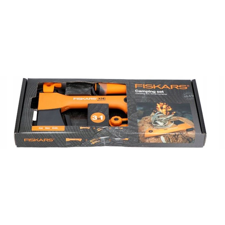Set camping Fiskars - Siekiera XS, Noz Hardware, Pila SW73, negru-galben