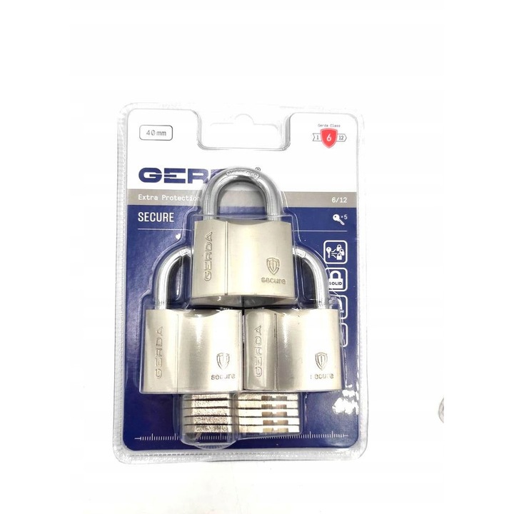 Gerda Secure lakat szett, 3 db, 40x32x7mm, nikkel, 5 kulcs
