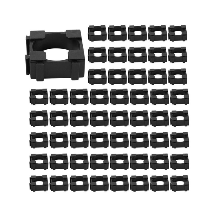 Set 300 suporturi cilindrice pentru baterii 18650, negru, 22x22mm