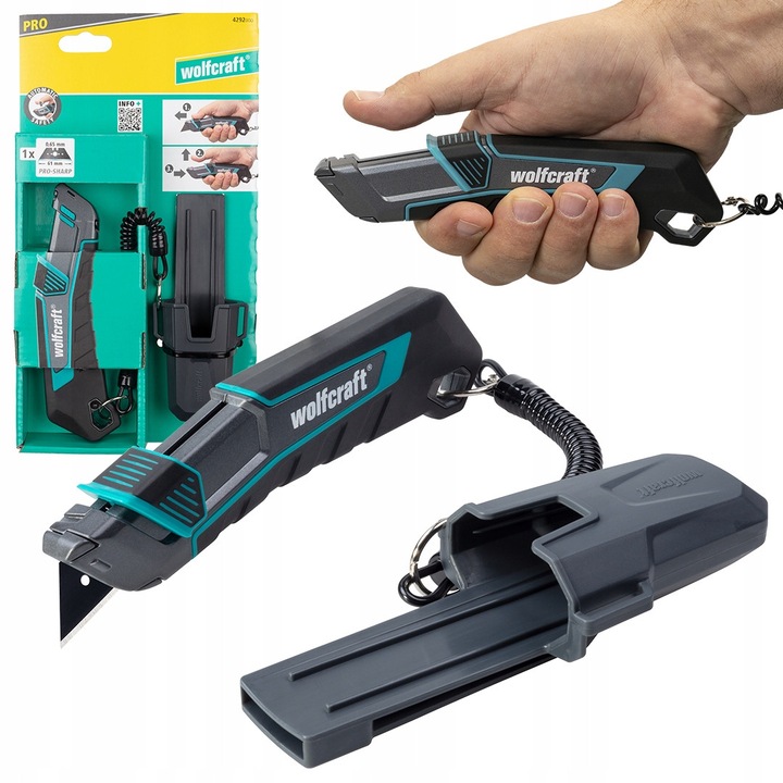 Cutit cu lama trapezoidala PRO SAFETY, Wolfcraft, 61mm, cu husa