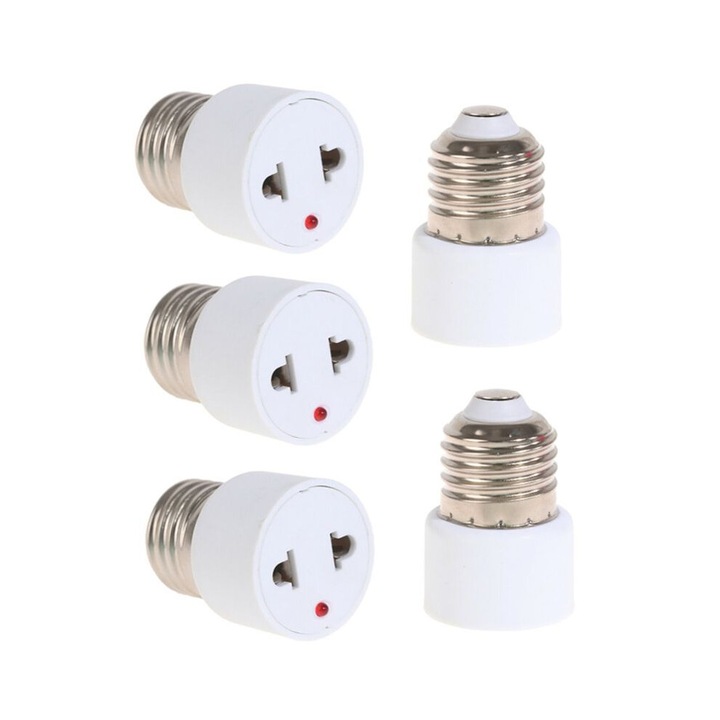 Set de 5 adaptoare E27 la priza UE, alb, pentru corpuri de iluminat