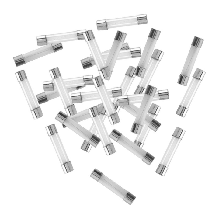 20 db üvegcső biztosíték készlet, 8A, 250V, 6x30mm, átlátszó