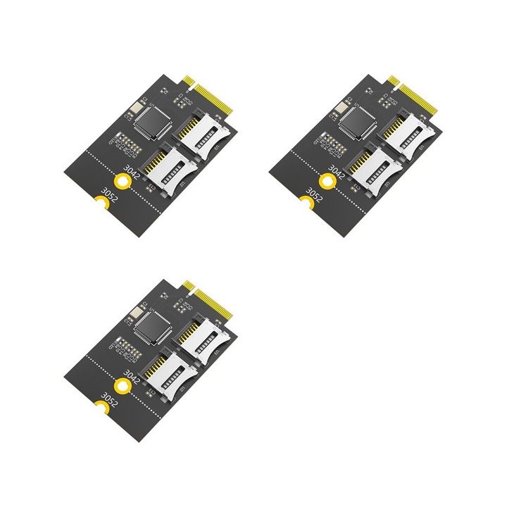Set de 3 adaptoare cititor card Micro- la M.2 Key B, USB, negru