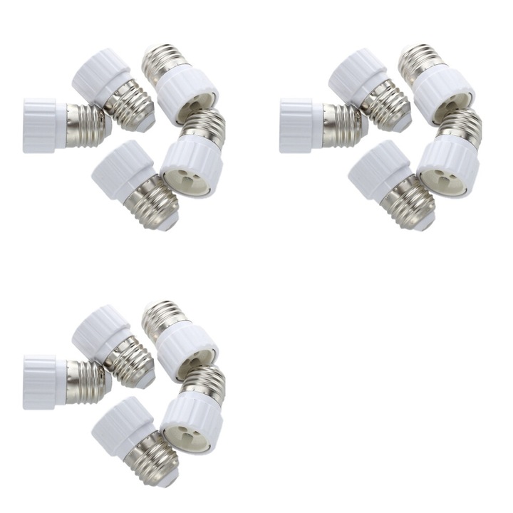 Set de 15 adaptoare convertitoare E27 la GU10, alb, 6x3,5cm
