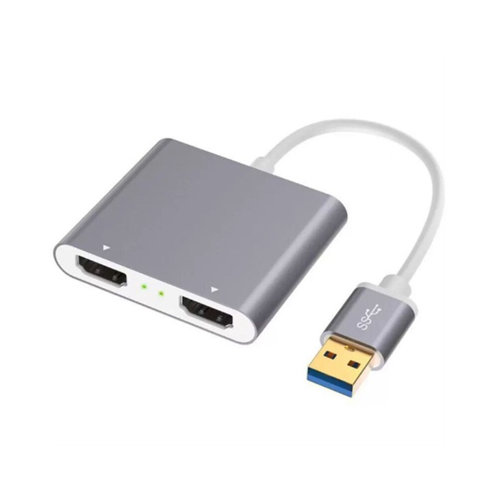 Adaptor USB 3.0 la dual HDMI alb gri 5inch