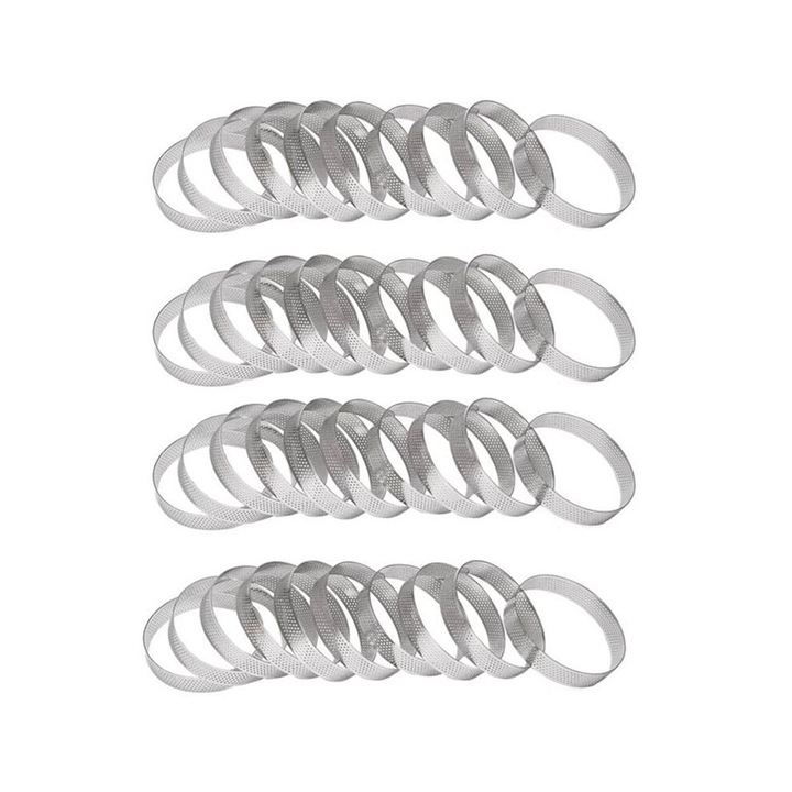 Set 40 forme prajituri din otel inoxidabil, 10cm, argintii, cu gauri de aerisire