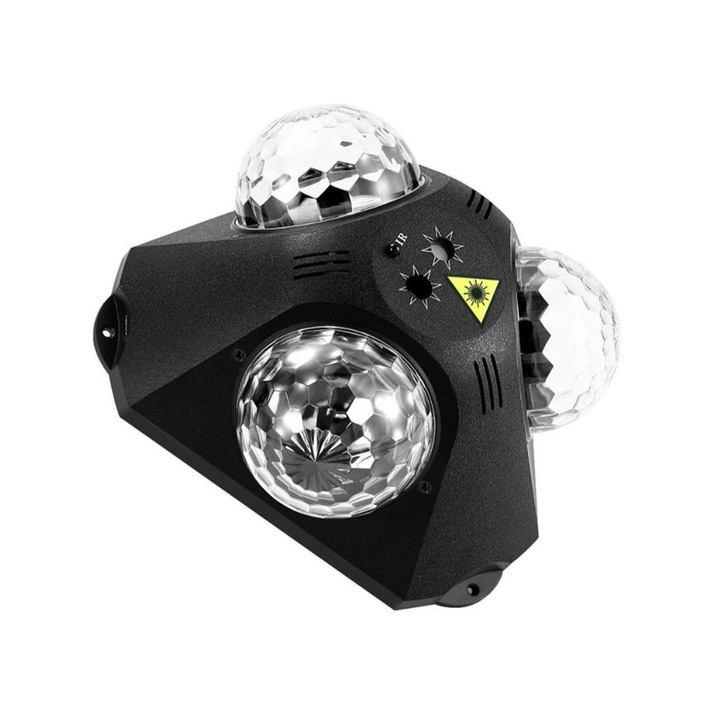 Lumina de petrecere DJ, proiector cu 3 capete, efecte colorate, negru, 182x182x105mm, set complet