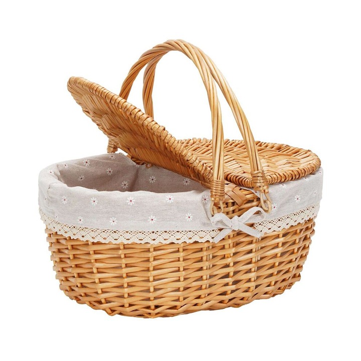 Rattan piknikkosár 2 fedéllel, 40x30cm, multifunkcionális design, változatos szín