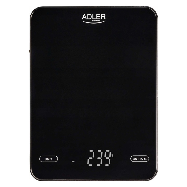 Cantar de bucatarie Adler AD3177B, LED, sticla, negru, 16x22cm, 10kg