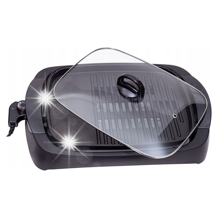 Електрически грил Adler 3000W, стъклен капак, черно-прозрачен, 4.15кг
