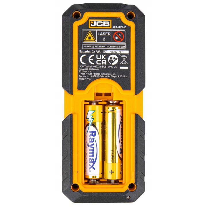 JCB 65m lézeres távolságmérő, +/- 3mm pontosság, terület- és térfogatszámítási funkció, LCD kijelző