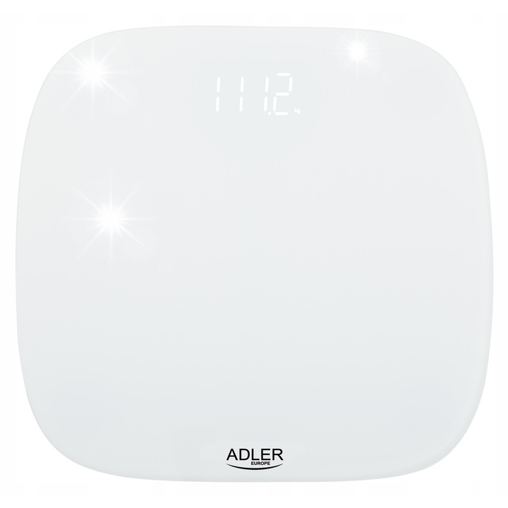 Кантар за тяло Adler AD8176, бяло стъкло, 180кг, 30x30см