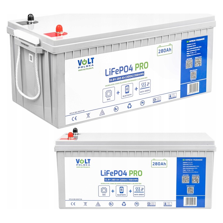Baterie auto LiFePO4 280Ah 12V 200A cu BMS si mata incalzitoare, Volt Polska, 26kg, 218x240x522mm