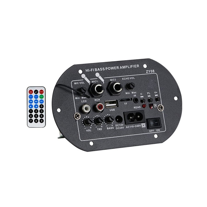 Amplificator de Putere HiFi cu Modul USB si Doua Microfoane, 12V/24V/220V, Mono Stereo, Plastic
