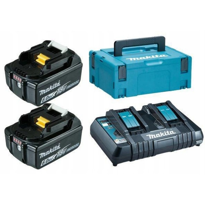 Set alimentare 18V, 2 acumulatori 6Ah, incarcator DC18RD, valiza MAKPAC
